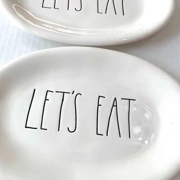 2 Rae Dunn Artisan Collection Magenta Let’s Eat Ovals Snack Appetizer Plates - Picture 3 of 10